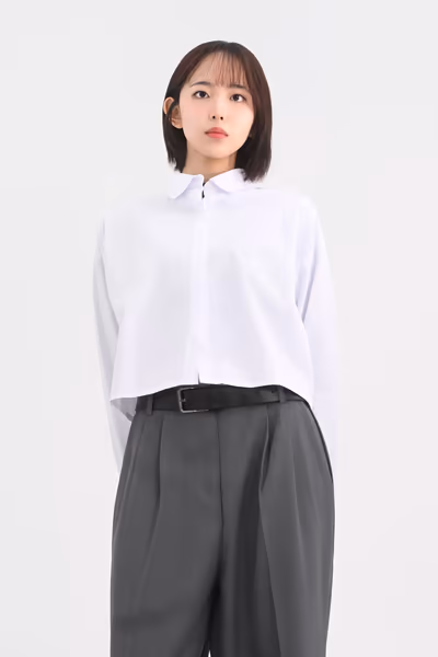 퓨어 화이트 미니멀 크롭 셔츠