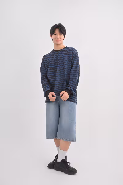 워싱 스트라이프 포인트 버뮤다 팬츠